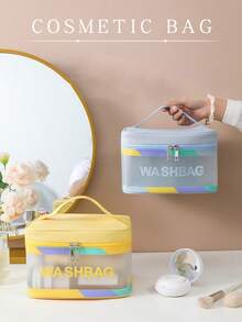 1pc Transparent PU Material Colorful Portable Cosmetic Bag, Large Capacity Travel Toiletry Bag Storage Bag, Suitable For Cosmetics, Toiletries, Fashion And Multi-Function, Cute Gift For Women Makeup Travel Toiletries Storage Bag - Multicolor - View 3