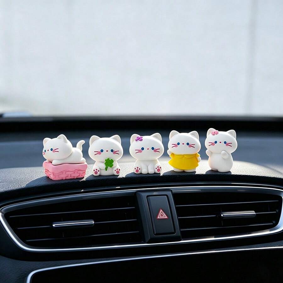 5pcs Creative Cute Spring Cat Car Desktop Ornament DIY Car Interior Office Desk Computer Screen Decor Accessories Holiday Gift - Spring Kitten - View 1