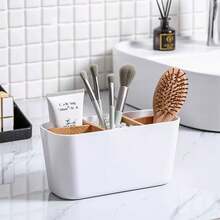 1pc 5-Slot Black Plastic Toothbrush Holder With Dividers - Lightweight Freestanding Bathroom Organizer, Suitable For Electric Toothbrushes, Toothpaste And Razors, Can Be Placed On Countertop, Bathroom Storage Organizer, Countertop Storage Rack, Lightweight Freestanding Bathroom Storage Rack, Modern Bathroom Accessory, Durable - Multicolor - View 4