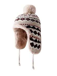 1pc Colorful Fuzzy Knitted Hat, Versatile Autumn/Winter Beanie, Large Head Circumference, Warm Ear Protection Woolen Cap - Earflap Hat - View 2
