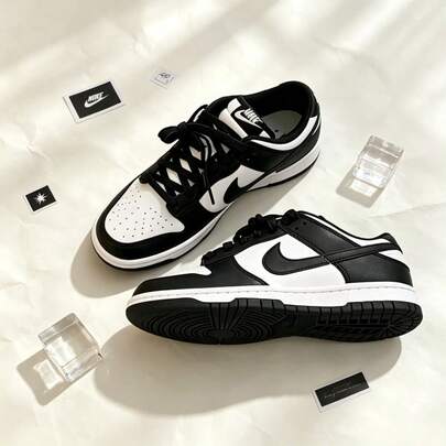 Nike Dunk Low Panda Black White Unisex Retro Low Sneaker Skate Leder Obermaterial Streetwear Bequem Gepolstert Dämpfung Alltag Freizeit