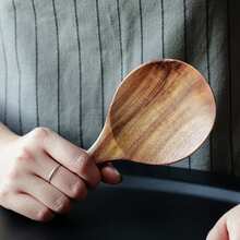 1pc Teak Wood Rice Spoon, Rice Paddle Scoop, Wooden Kitchen Spoon, Ladle, Tablespoon, Big Serving Spoon, Wooden Kitchen Utensil Tableware - Brown - View 4