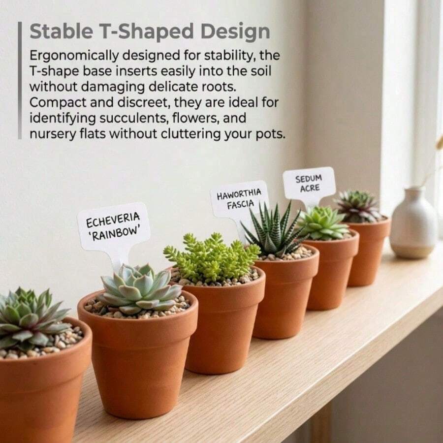 Waterproof Reusable T-Type Plant Tags For Garden Vegetables And Herbs 100pcs/Set - White - View 1