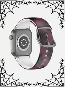 1pc Purple Black Spider Web Pattern Silicone Watch Band, Compatible With Apple Watch 38mm 40mm 41mm 42mm 44mm 45mm 46mm 49mm, Fashionable Personalized Soft Elastic Silicone Sports Strap, Compatible With Apple Watch Ultra 2 S11 S10 SE 9 8 7 SE 6 5 4 3 2 1, Halloween Costume Matching, Unisex Comfortable Replacement Band - Multicolor - View 3