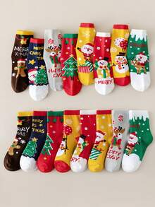 8/4 Pairs Autumn/Winter Kids Christmas Socks, Red Christmas Girl Socks, Boy Socks, Festive Atmosphere, Cute Cartoon Santa Claus, Reindeer, Gingerbread Man Patterns - Multicolor - View 2