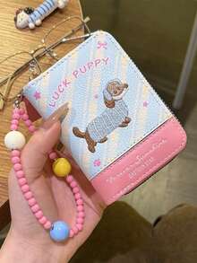 1pc Cute Embroidered Dachshund Short Wallet, Zipper Card Case, Colorful Multi Card Slots Coin Purse For Daily Use - Multicolor - View 10