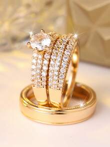 Vanel 3pcs Elegant Stackable Rings, Inlaid With Shiny Zirconia Stones, Engagement/Wedding Rings, Formal Party Decoration, Gift For Your Loved One - 3-piece Set - View 5