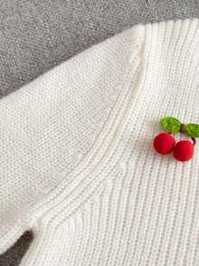 Girls Cute Solid Color Cherry Knit Cardigan Sweater Jacket, Long Sleeve, Suitable For Vacation, Casual, Spring, Autumn, Winter - Apricot - View 6