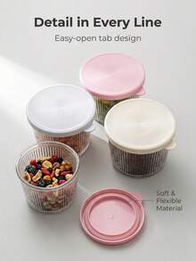 6pcs Set Small Glass Bowls With Lids, Transparent Vertical Ribbed Glass Containers, 6.8oz Practical Capacity, Stackable Storage Design, Suitable For Desserts, Pudding, Sauces, Salads, Nuts, Oatmeal, Candy, Sweets, Grains Home Food Storage Boxes - Multicolor - View 4