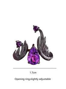 1pc Dark Elf Magic Ring Purple Faux Gemstone Niche Design Premium Sweet Cool Vintage Versatile Ring - Black - View 5