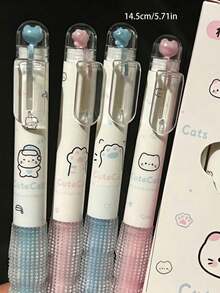 2/4pcs Pink & Blue Cat Micro Landscape Pens, Smooth Writing, Waterproof, Suitable For Students & Exams - Cat Landscape Pen - View 6