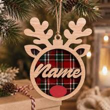 Custom Reindeer Name Christmas Ornament, Personalized Party Decor, Festive Antler Style, Checkered Decor, Customized Christmas Tree Decoration, Customizable Name Tag, Home Holiday Decor, Unique Christmas Gift 2026, Room Decor, Family And Friends - Red - View 5