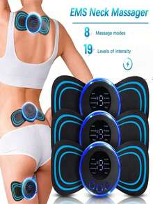 EMS-nackmassageapparat med LCD-display, 8 lägen, pulserande muskelstimulator för nacke, axlar och rygg, batterikapacitet: 150mAh - Svart - Visa 9