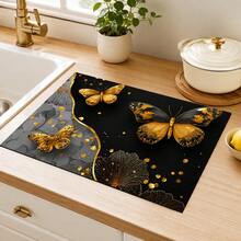 1pc Gold Butterfly Pattern Diatomaceous Earth Absorbent Dish Drying Mat, Pastoral Style, Suitable For Kitchen Countertop, Home Dining Table Decor, Coffee Machine Mat, Breakfast Mat, Table Mat And Holiday Party Decoration - Multicolor - View 4