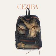 CEZIRA Ransel Denim Cuci CR Vintage Y2K, Lembut & Bernapas, Kapasitas Besar, Ransel Retro untuk Pelajar, Perjalanan, Aktivitas Luar Ruangan, Penggunaan Sehari-hari, Desainer Fesyen - Navy Blue - View 8
