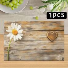 1/4/6pcs Autumn Series Daisy Heart Wood Grain Pattern Printed Placemats, Heat-Resistant Table Mat For Home Kitchen/Dining Table Protection, Kitchen Table Party Scene Decoration - Multicolor - View 14
