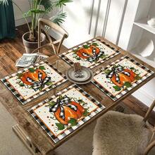 1/4/6pcs Autumn Series Black & White Plaid Bow & Pumpkin Pattern Printed Placemats, Heat Resistant Table Mat For Home Kitchen, Table Protection, Kitchen Dining Table, Party Decor - Multicolor - View 10