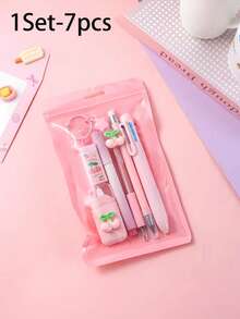 1/2 Set 7/14pcs New 7-In-1 Stationery Set, Includes Highlighter And Eraser Multifunctional Supplies, Suitable For Home Office And Work Use - A - View 12