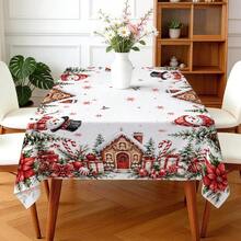 1pc Christmas Tablecloth, Christmas Snowman Gingerbread House Red Pine Branch Print Pattern, Single-Sided Print, Suitable For Tabletop, Washable And Reusable, Suitable For Indoor, Outdoor, Yard, Wedding, Banquet, Party, Outdoor Dining, Craft Exhibition, Banquet Event Decoration - Multicolor - View 6