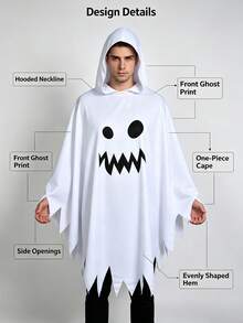 Adult And Children's Halloween Ghost Cape, Scary Face Cloak, Parent-Child Role Play Party Ghost Hooded Shawl - Multicolor - View 5