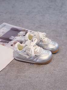Girls' Lace Casual Sports Shoes, Soft Sole Lace-Up Children's Training Shoes - Silver - View 2