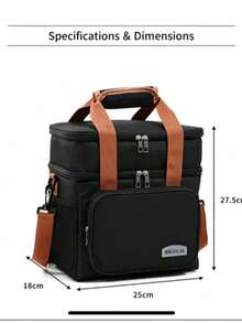 Large‑Capacity Stylish Cross‑Body Bento Storage Bag. Thickened Insulated Lunch Handbag, Outdoor Food Storage Tote With Shoulder Straps - Black - View 6