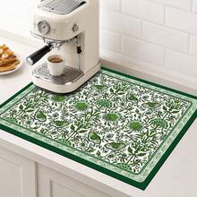 1pc Green Vintage Floral Vine Pattern Kitchen Absorbent Drying Mat, Elegant Pastoral Style, Suitable For Kitchen Countertop, Coffee Machine, Dining Table And Daily Home Decor - Multicolor - View 3