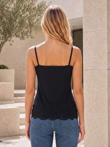 1 Piece Women Elegant Lace Trim V Neck Cami Top Casual Daily Wear Camisole - Black - View 6