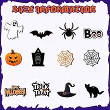 12 Stücke Halloween Holz Hohlbaum Hängedekorationen, Trick Or Treat Partyzubehör, klassische Farbgebung Halloween Hängedekoration, beleuchtet Heimdekoration, süße und schöne Schriftart, perfektes Geschenk der Liebe und des Segens für die Familie - A - Übersicht 5