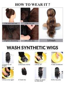 24 Inch Long Wavy Ponytail Extension For Women, Brown With Caramel Highlights Synthetic Hairpiece, Natural-Looking Drawstring Ponytail With Built-In Combs, Voluminous Curly Clip-In Hair Extension For Daily Wear, Parties, Cosplay And Halloween - Multicolor - View 11