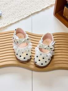 Baby Girl Polka Dot Mary Jane Shoes Sweet Lace Soft Sole Hook And Loop Walking Shoes - Beige - View 4
