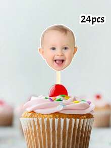 LICVIC Custom Photo Cupcake Toppers, Personalized Birthday Party Dessert Decor, Customized Picture Cake Decoration, Customizable Halloween Party Gift - Style a - View 11