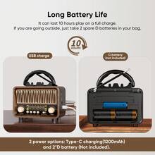 Retro Portable Radio, AM/FM/SW Multi-Band, USB Charging + TF Card Playback, With External Antenna, Outdoor Emergency Personal Radio, Mini FM Receiver - Maroon - View 8