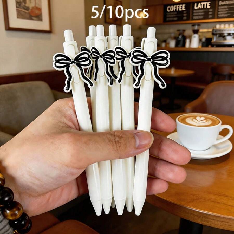 5/10Pcs Bowknot PVC Soft Rubber Click Ballpoint Pens, Office Writing Stationery, Back To School Season Gift Pens - Multicolor - View 1