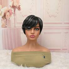 Women Short Pixie Synthetic Wig With Bangs, Black Silver Brown Highlight Heat Resistant Wig For Daily Party Use - Multicolor - View 13