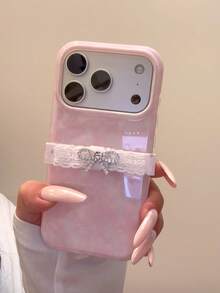 Korean Style Ins Pink Green Floral Lace Bow Phone Case Compatible With Apple 17 Pro Max 16 Pro New 15 Women 17 Pro Niche 15 Pro Full Coverage Shockproof Phone Cover - Pink - View 2