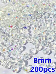100pcs 8mm Premium Flat Round Loose Crystal Glass Beads, Handmade DIY Jewelry Bracelet Necklace Accessories - Bright Gold - View 5