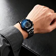 1pc Men's Business Steel Band Quartz Watch, Versatile Round Alloy Dial, Suitable For Business, Casual, Holiday Wear, Best Gift For Men - Black - View 3