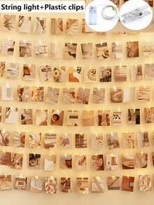 1pc 1-10m LED Copper Wire String Lights With Plastic Photo Clips (±2-3 Clips Error), Hanging Photo Card Atmosphere Light, Bedroom Decor String Lights, Suitable For Girls Room, Birthday Party, Anniversary Decoration Photo Clip LED Fairy String Lights - Copper Wire Lights + Transparent Clips - View 2