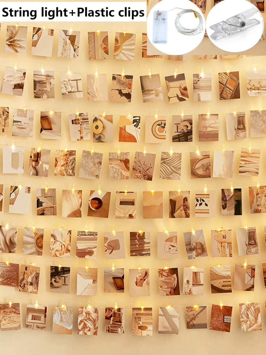 1pc 1-10m LED Copper Wire String Lights With Plastic Photo Clips (±2-3 Clips Error), Hanging Photo Card Atmosphere Light, Bedroom Decor String Lights, Suitable For Girls Room, Birthday Party, Anniversary Decoration Photo Clip LED Fairy String Lights