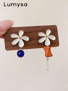 1 Pair Casual Fashion Asymmetric Floral Contrast Color Earrings Suitable For Women's Daily Wear - Silver - View 1