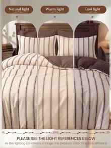 2/3pcs Brown Striped Print Duvet Cover Set, Bedding Set, Comfortable & Breathable, Lightweight, Anti-Pilling/Machine Washable, Room Decor, Bedroom Decor, Dorm Bedding, Suitable For All Seasons, Fits Single/Double/Queen/King Size Bed, Autumn Home Decor, No Filling, Home Decor - Multicolor - View 10