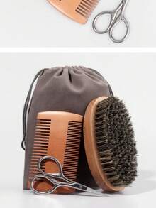 3 Pieces Beard Grooming Tool Set With Storage Bag, Men's Beard Care, Trimming & Styling, Beard Gift Set, Soap Brush & Comb - Tool Set - View 6