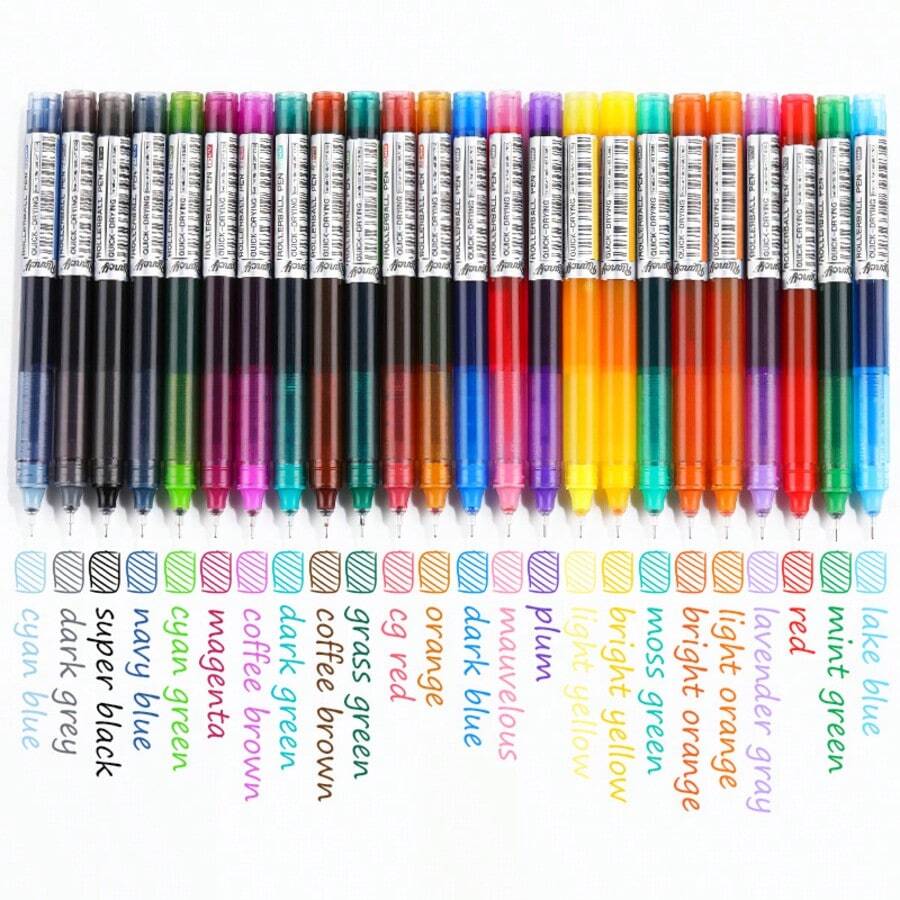 24 Warna Pulpen Netral Cepat Kering, Pulpen Ballpoint Cair Warna-warni Tabung Jarum Penuh 0,5mm, Cocok Untuk Siswa Mencatat dan Menulis, Penggunaan Kantor Kampus (Kemasan Acak)