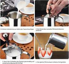 Hand‑Operated Milk Frother 400ml, Stainless Steel Double Mesh Milk Foam Pot With Special Press Mechanism For Home Coffee Cappuccino Making - Silver - View 6