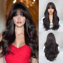 7JHH WIGS Loose Long Wave Curly Wigs For Women 26 Inch Air Bangs Wavy Wig Heat-Resistant Synthetic Fluffy For Daily Wear, Music Festival Party Use( Dusty Purple, Blac-Brown ) - Multicolor - View 12