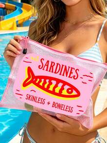 Antique Sardine Waterproof Fashionable Beach Bag, Cartoon Rainbow Trout Pattern, Large Capacity Transparent Cosmetic Bag With Nylon Zipper - Lightweight, Very Suitable For Swimming, Beach, Cosmetics, Gifts For Friends - Multicolor - View 7