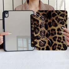 1pc Faux Fur Leopard Print Unforgettable Cursive Letter Print Three-Fold Protective Case Auto Sleep Wake Shockproof Clear Back Tablet Cover Compatible With IPad 10th Gen Smart Case/11(A16 2025)/Compatible With Samsung Galaxy S9/S7/S10+/Compatible With Xiaomi/Compatible With Huawei - Multicolor - View 8