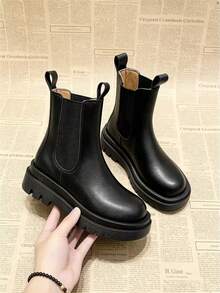 Sepatu Bot Ankle Chelsea Slim Sol Tebal untuk Wanita, Model Musim Semi/Gugur Terbaru 2026 - Hitam - View 4