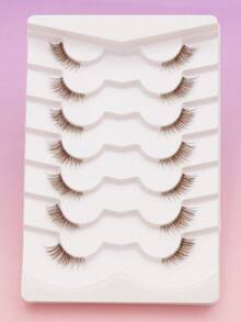 Brown Half-Cat Eye False Eyelashes 7 Pairs, Natural Lengthening Outer Corner Feather-Like Effect, Comfortable Thin Stem Reusable Half-False Eyelashes, Suitable For Beginners Daily Wear - Brown - View 2
